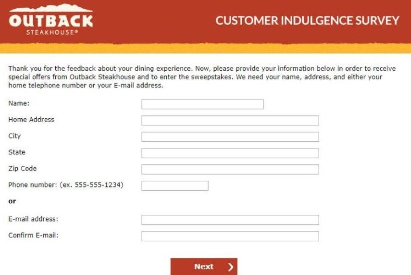 telloutback outback steakhouse survey